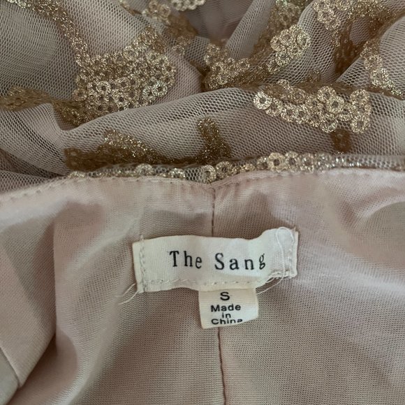 Gold Sequin Mini Dress T-strap Back, Size Small - Picture 5 of 9